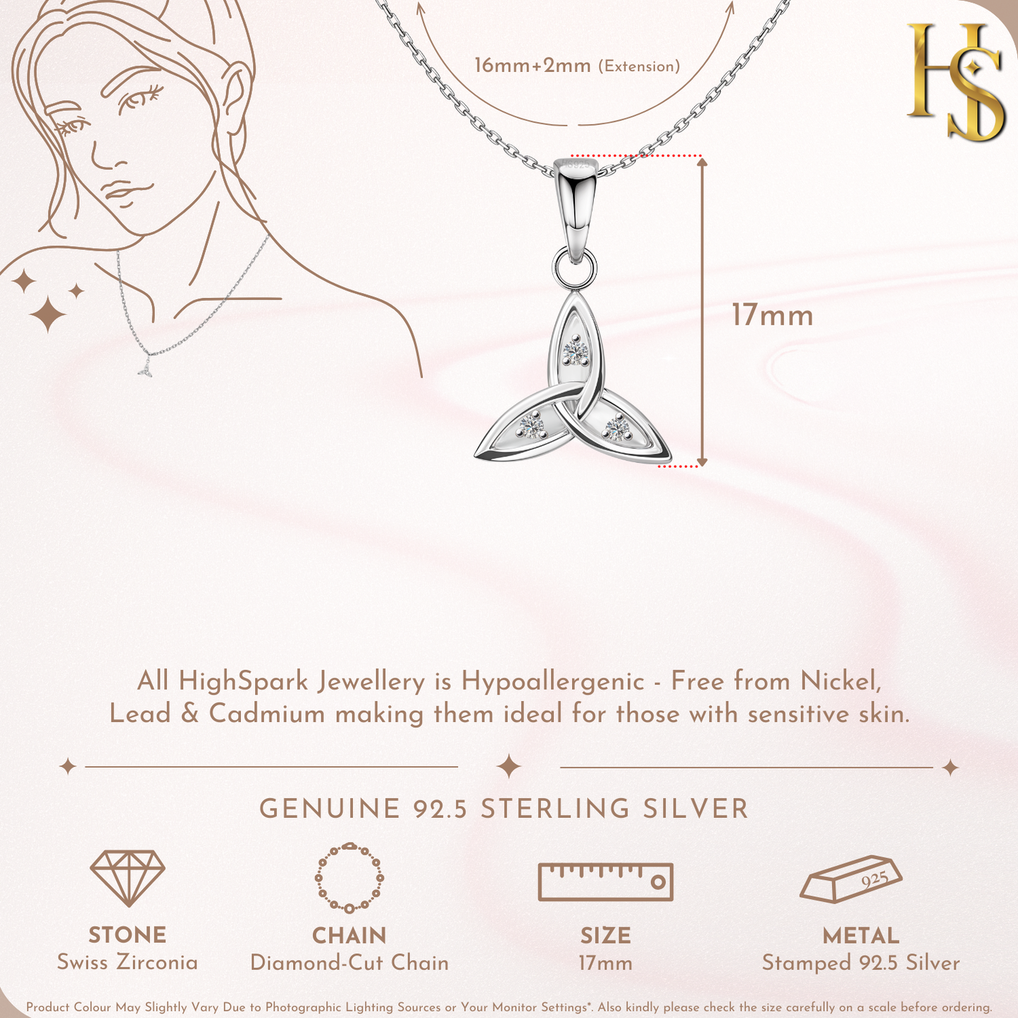 Trinity Love Knot Solitaire Pendant in 92.5 Sterling Silver For Women HighSpark