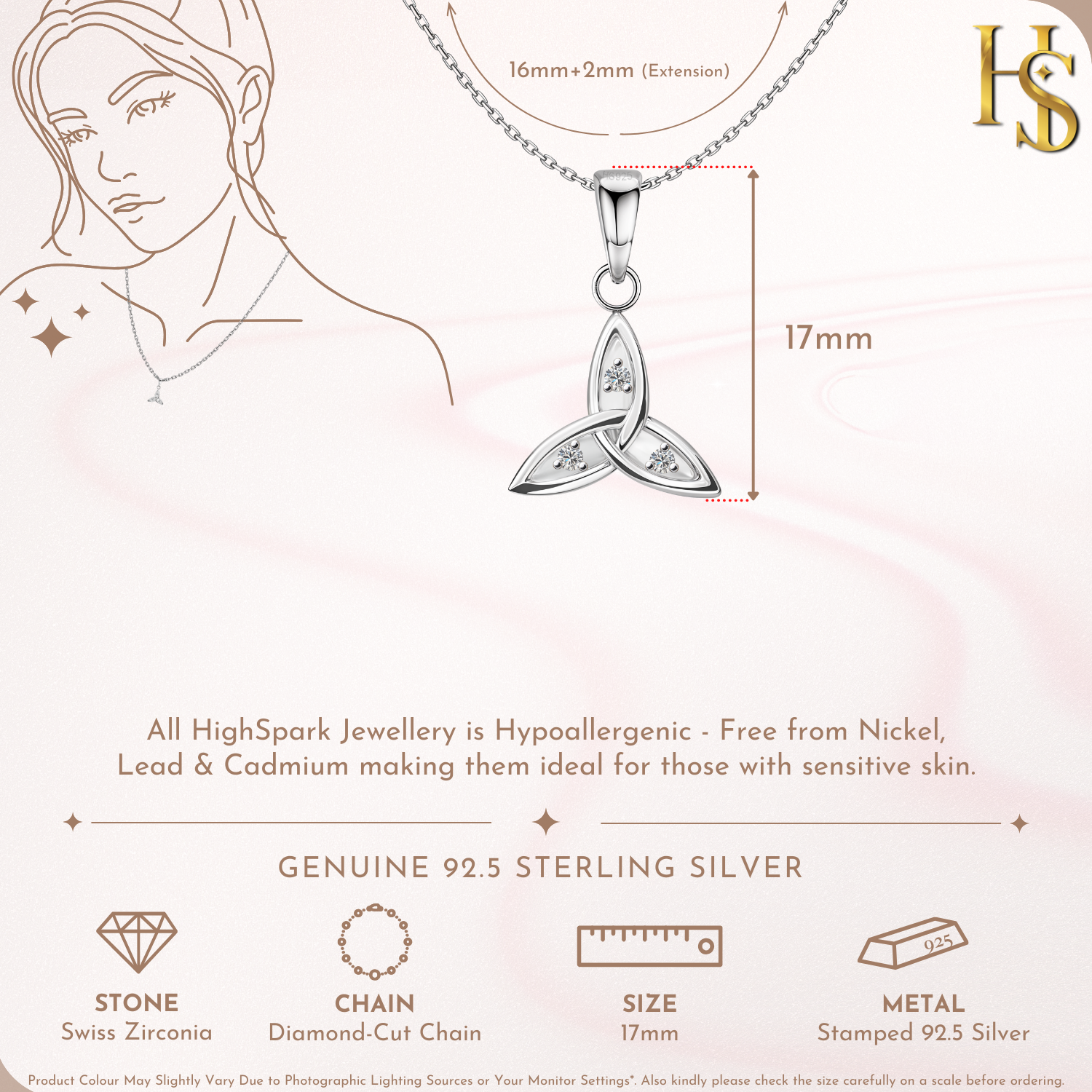 Trinity Love Knot Solitaire Pendant in 92.5 Sterling Silver For Women HighSpark