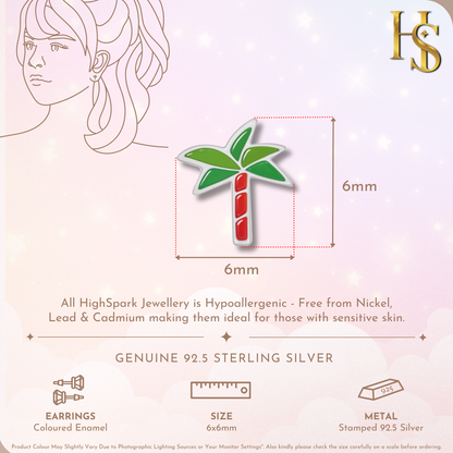 Tropical Palm Cute Enamel Stud Earrings in 925 Sterling Silver HighSpark