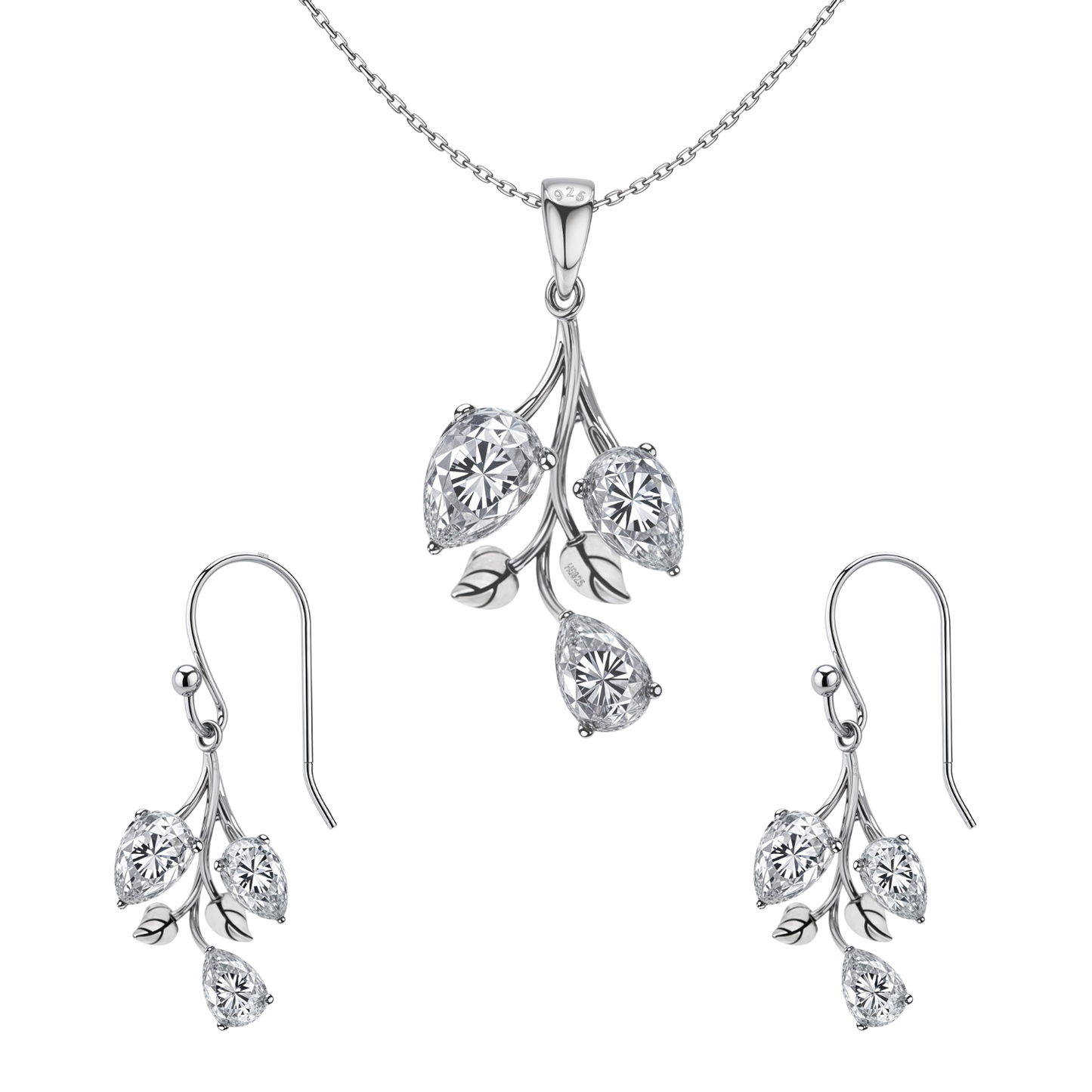 Tulip Flower Solitaire Earrings, Pendant & Chain Set in 92.5 Sterling Silver With Diamond like Brilliance Zirconia HighSpark