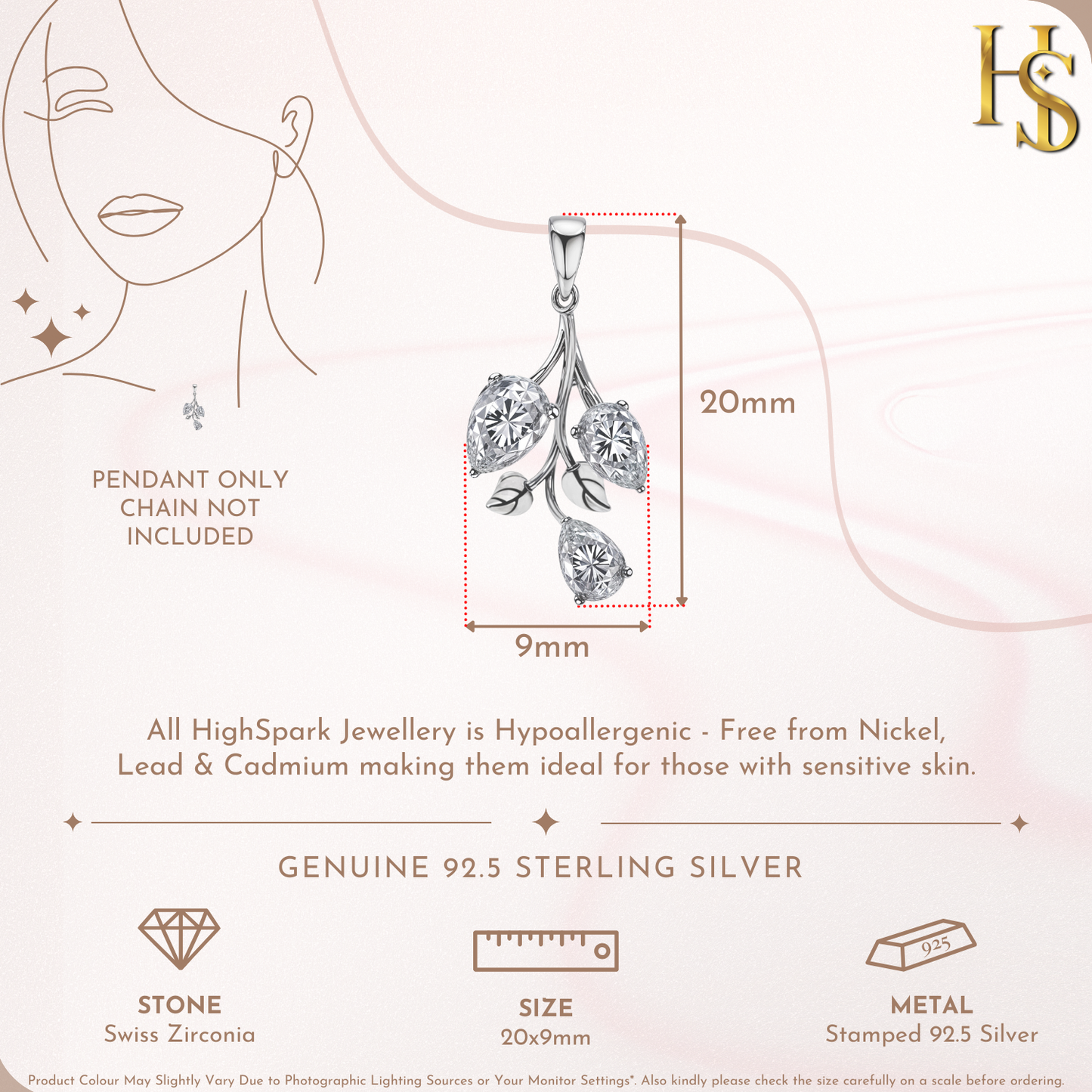 Tulip Flower Solitaire Pendant in 92.5 Sterling Silver With Diamond like Brilliance Zirconia HighSpark