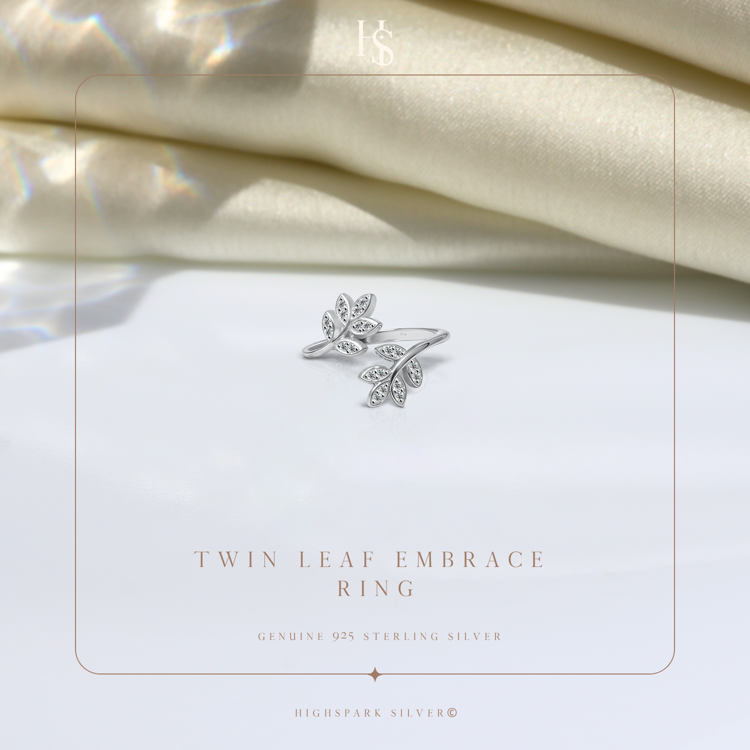 Twin Leaf Embrace Ring in 925 Sterling Silver for Women HighSpark
