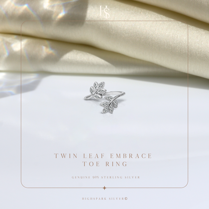 Twin Leaf Embrace Toe Ring - Adjustable in 925 Sterling Silver - 1 Piece HighSpark
