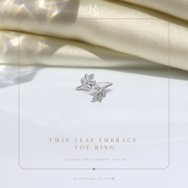 Twin Leaf Embrace Toe Ring - Adjustable in 925 Sterling Silver - 1 Piece