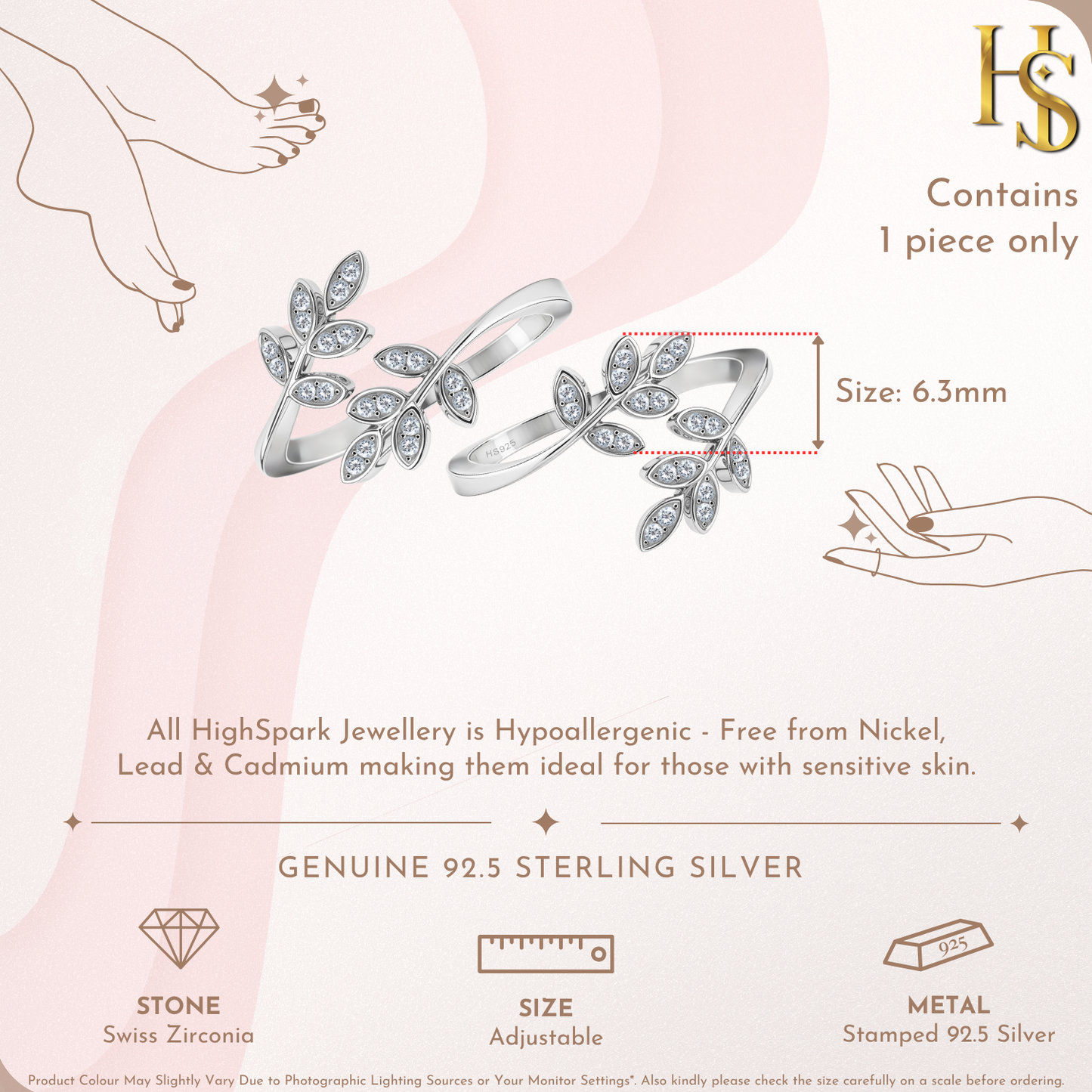Twin Leaf Embrace Toe Ring - Adjustable in 925 Sterling Silver - 2 Piece HighSpark