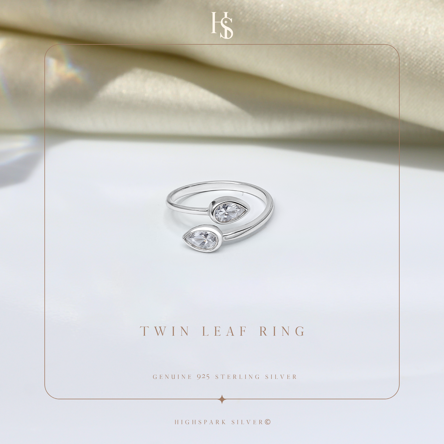 Twin Leaf Ring in 925 Sterling Silver for Women HighSpark