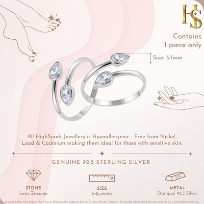 Twin Leaf Toe Rings – Adjustable in 925 Sterling Silver – 1 Piece HighSpark