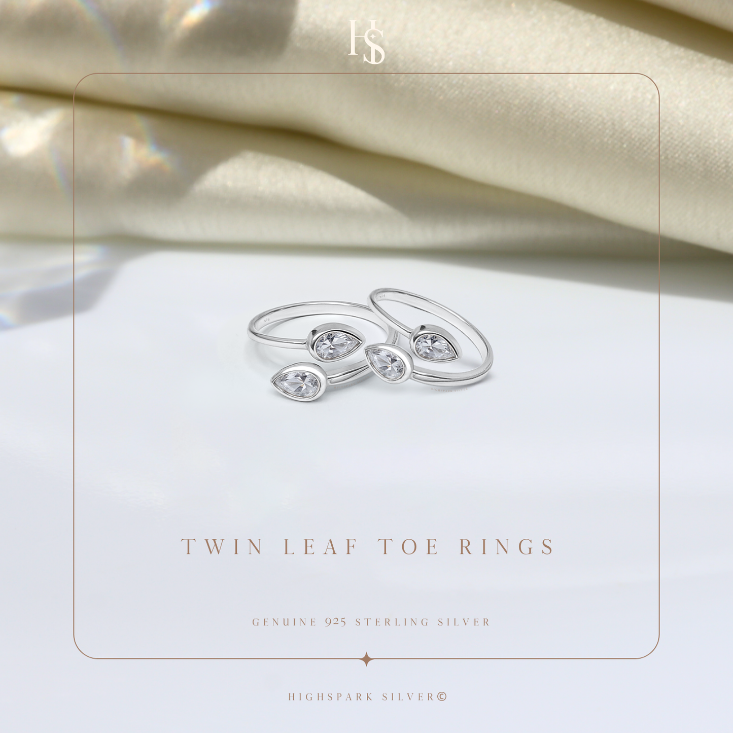 Twin Leaf Toe Rings – Adjustable in 925 Sterling Silver – 2 Piece HighSpark