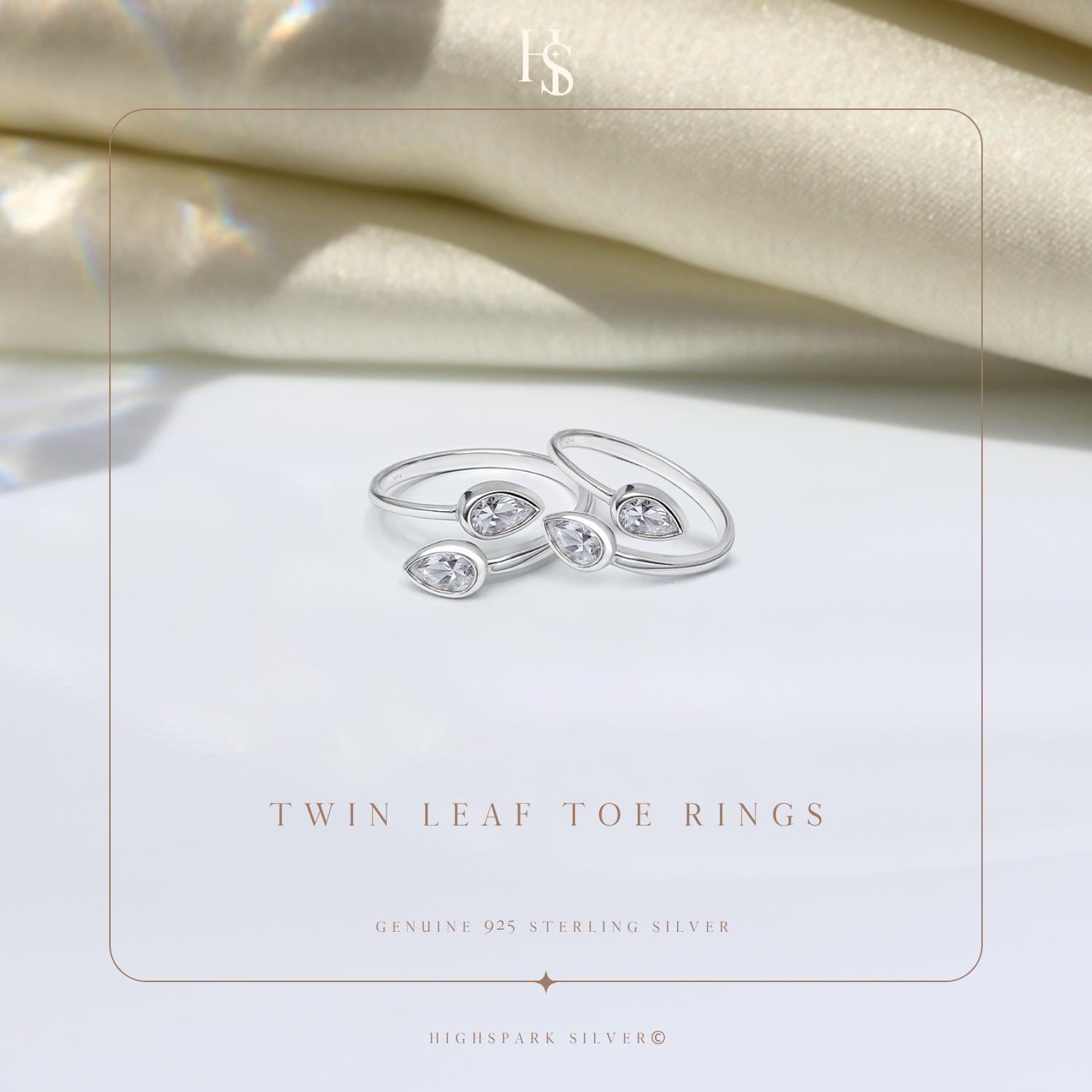 Twin Leaf Toe Rings – Adjustable in 925 Sterling Silver – 2 Piece HighSpark