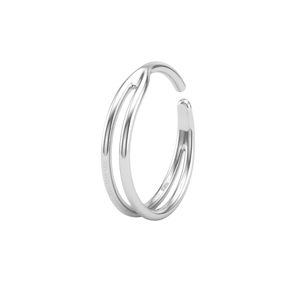 A sterling silver nose pin designed as a twin line open hoop to create a layered look, shown on a plain white background.