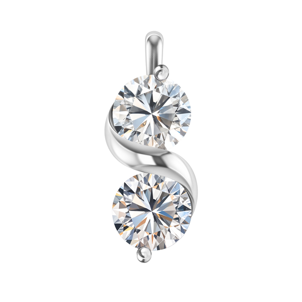 A sterling silver pendant with two round American diamonds set in a vertical S-curve design, shown on a white background.