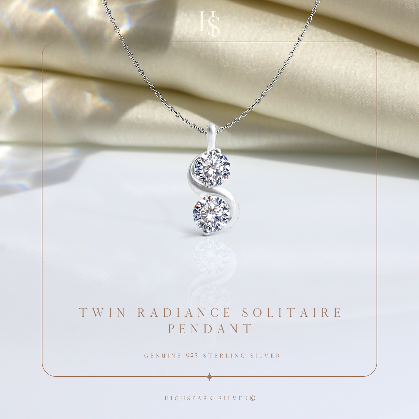 Twin Radiance Solitaire Pendant With Chain in 925 Sterling Silver For Women HighSpark