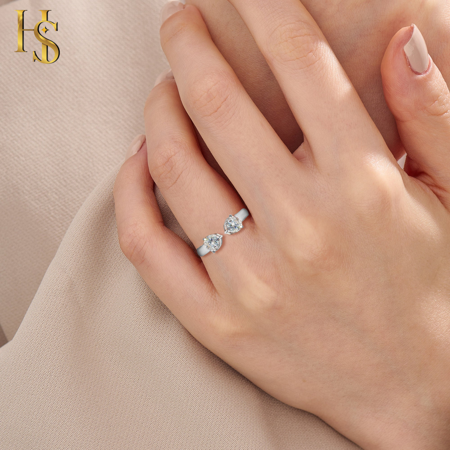Twin Sparkle Solitaire Adjustable Ring in 92.5 Sterling Silver with Diamond like Brilliance Zirconia HighSpark