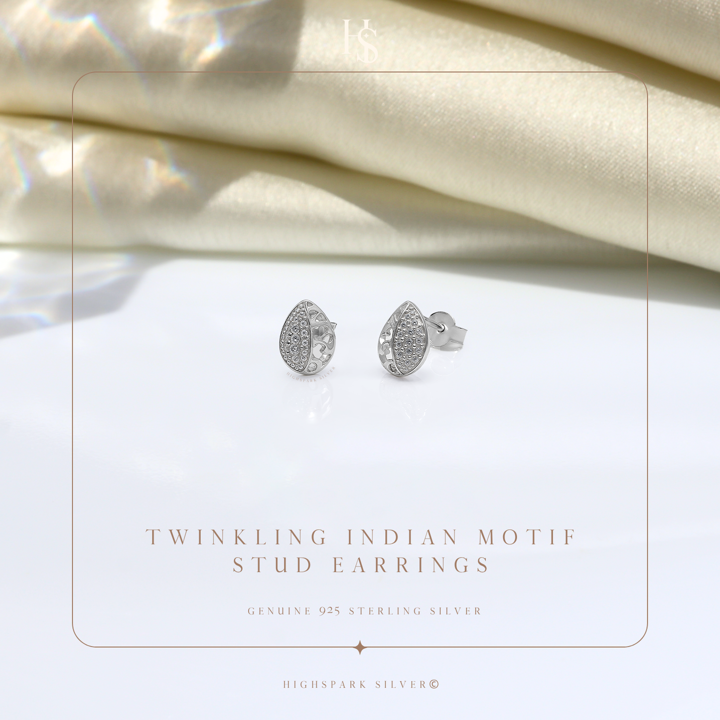 Twinkling Indian Motif Stud Earrings in 925 Sterling Silver For Women HighSpark