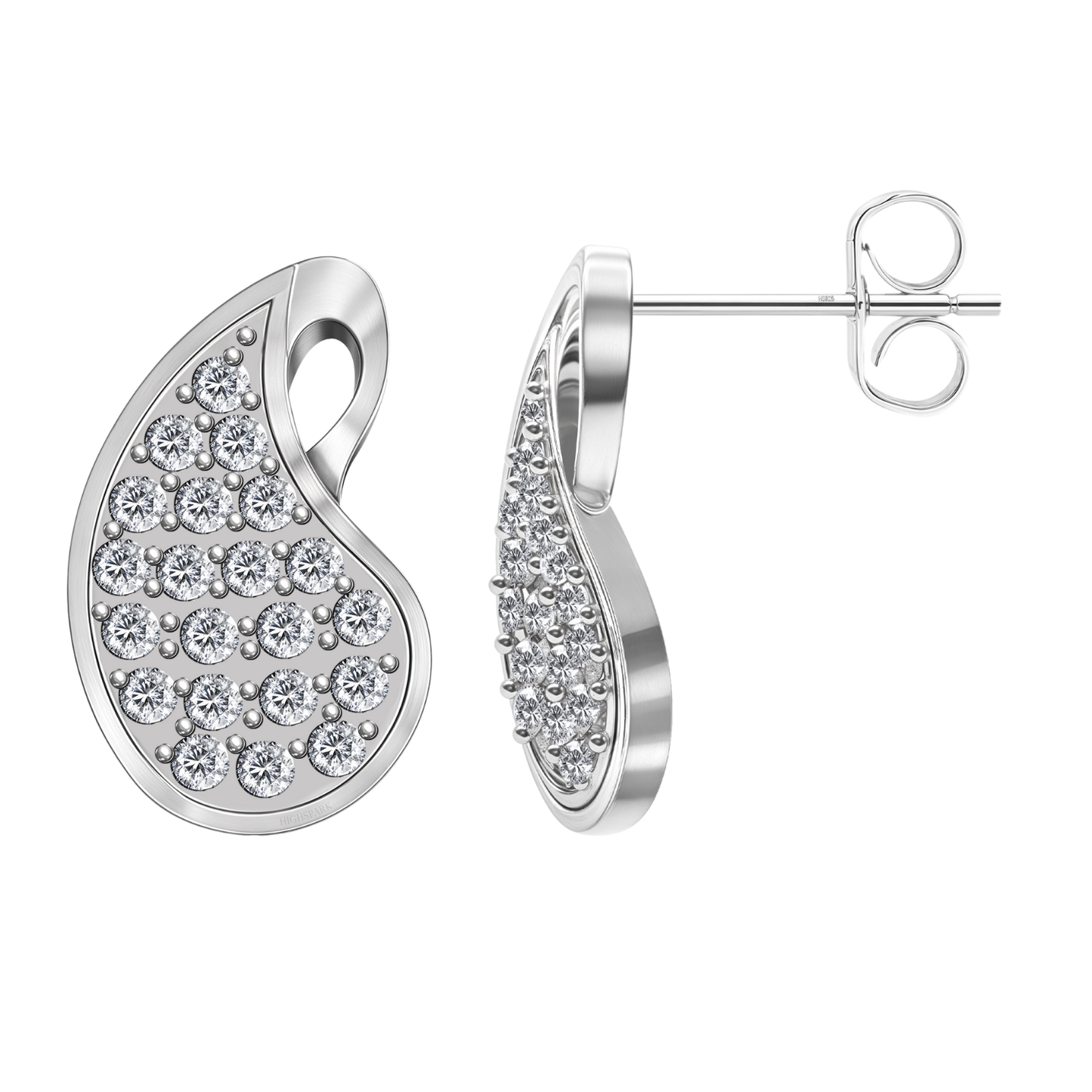 Twinkling Paisley Motif Stud Earrings in 925 Sterling Silver for Women HighSpark