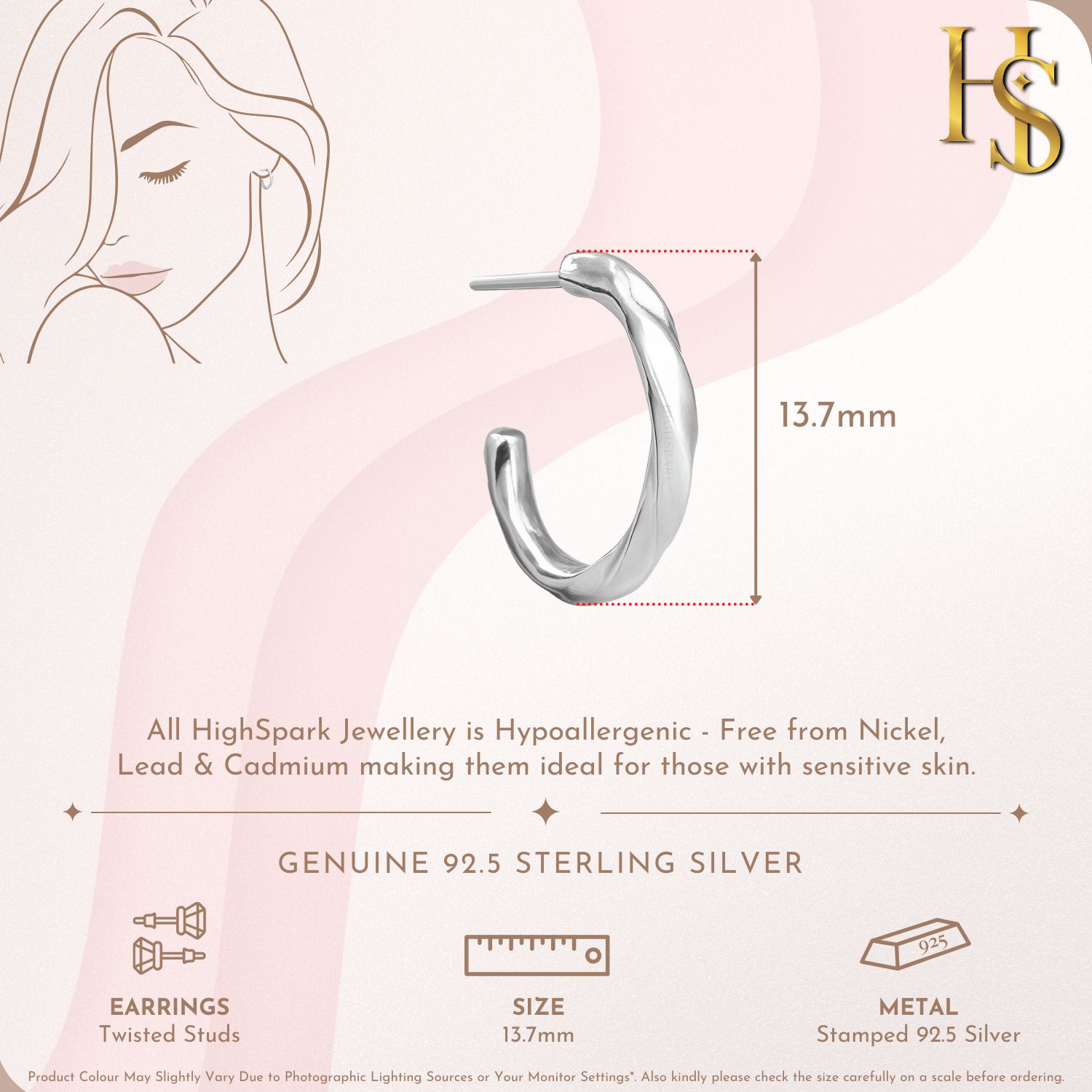 Twisted Stud Hoop Earrings in 925 Sterling Silver For Women HighSpark