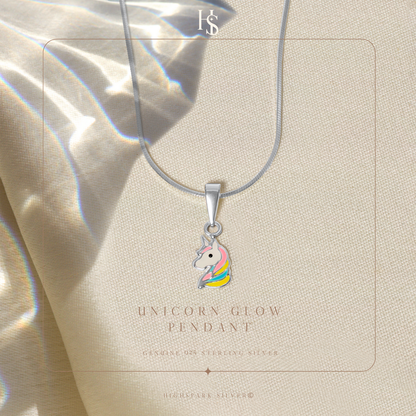 Unicorn Glow Cute Enamel Pendant in 925 Sterling Silver HighSpark