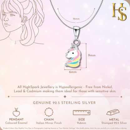 Unicorn Glow Cute Enamel Pendant in 925 Sterling Silver HighSpark