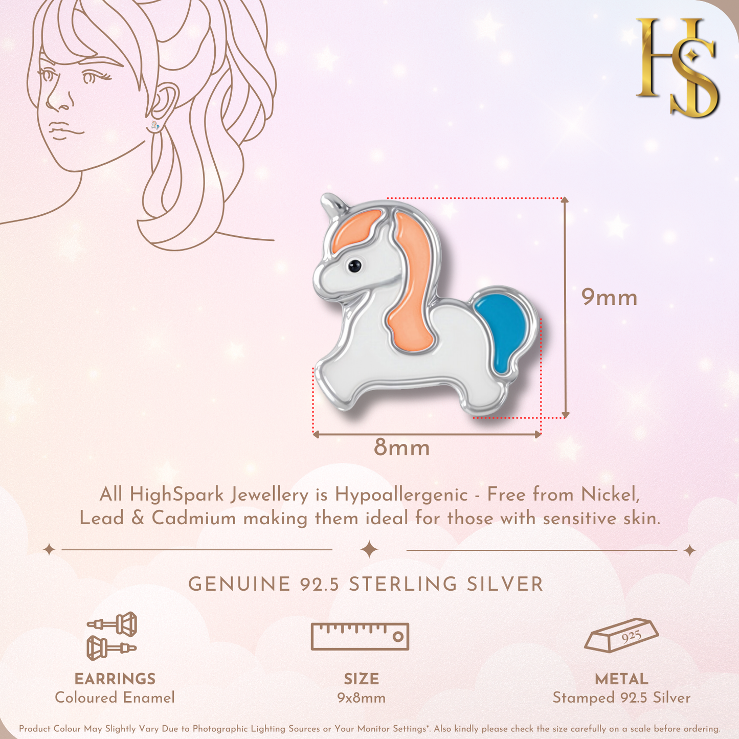 Unicorn Joy Cute Enamel Stud Earrings in 925 Sterling Silver HighSpark