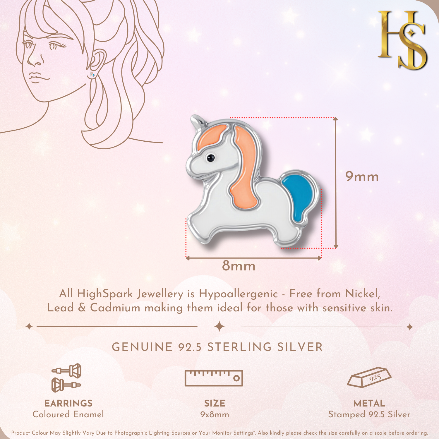 Unicorn Joy Cute Enamel Stud Earrings in 925 Sterling Silver HighSpark