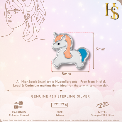 Unicorn Joy Cute Enamel Stud Earrings in 925 Sterling Silver HighSpark