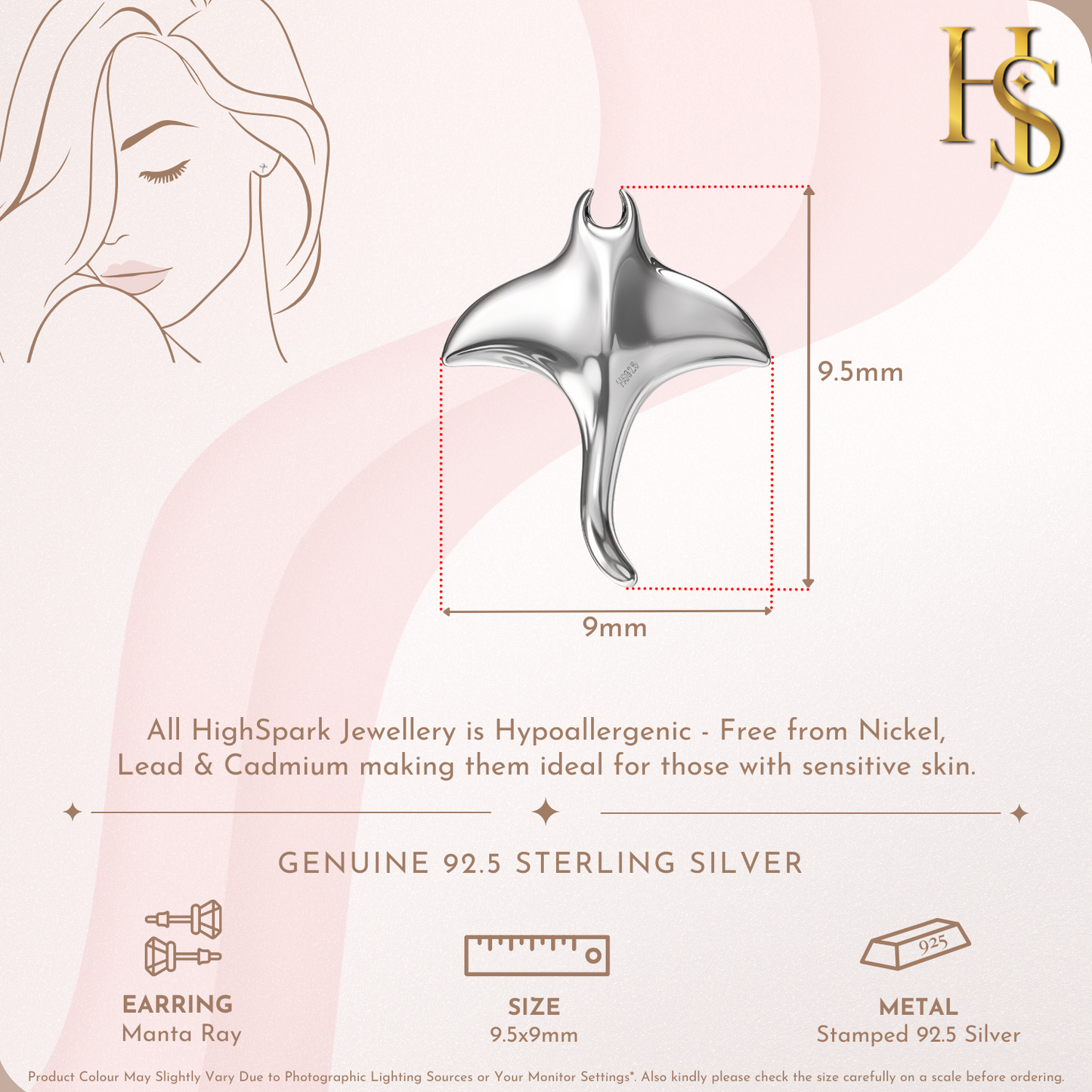 Unique Hawaiian Manta Ray Earrings in 92.5 Sterling Silver for Women HighSpark