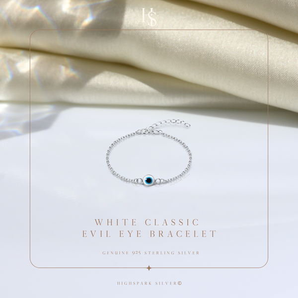 White Classic Evil Eye Bracelet In 925 Sterling Silver For Women