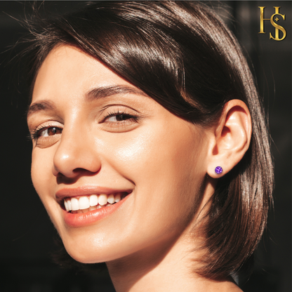 Women's Solitaire Birthstone Earrings - 925 Silver - February Amethyst Sparkling Zirconia HighSpark
