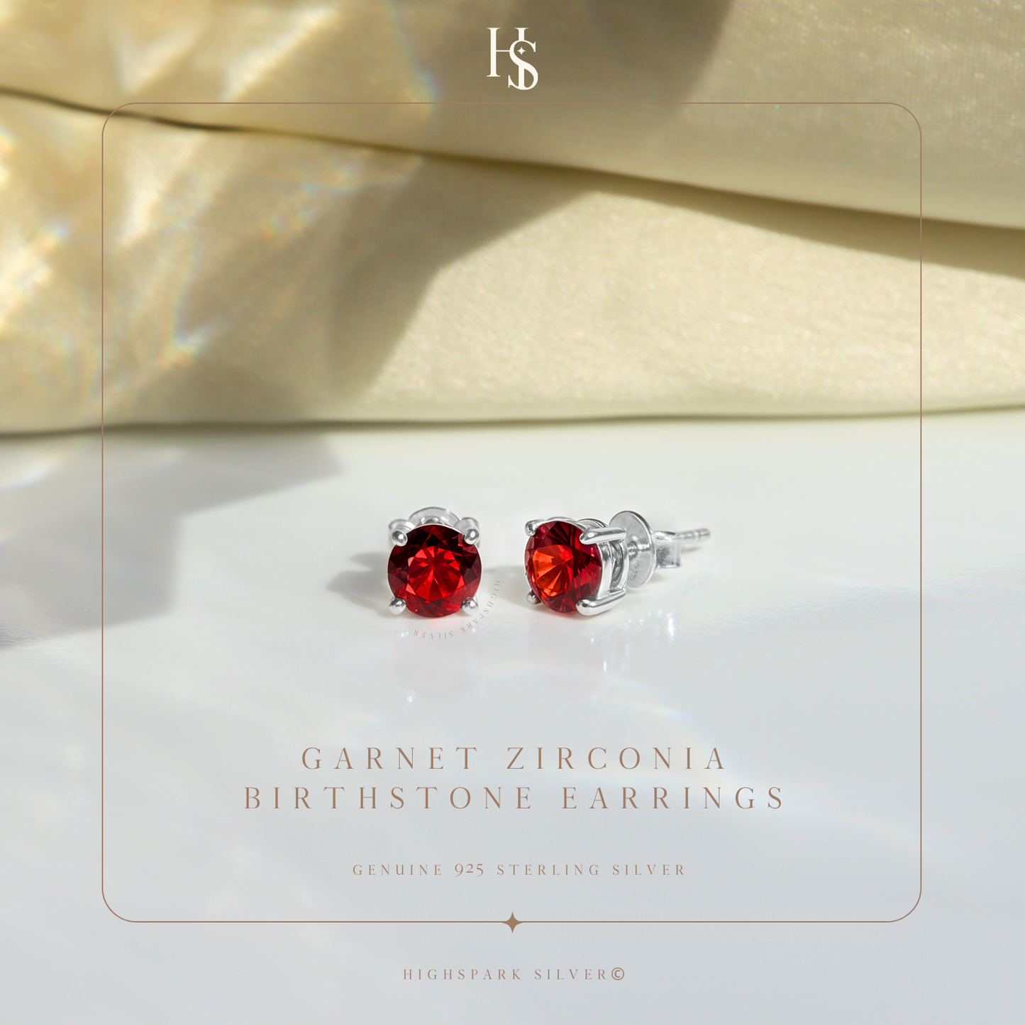 Women's Solitaire Birthstone Earrings - 925 Silver - January Garnet Sparkling Zirconia HighSpark