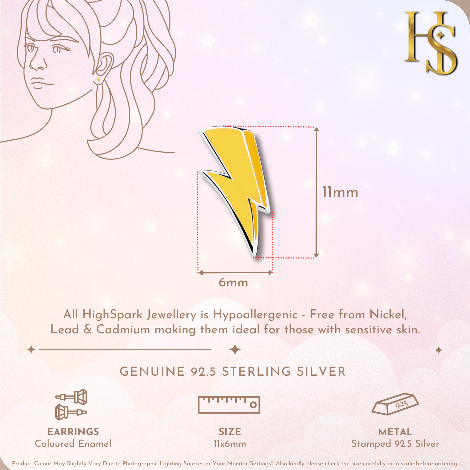 Yellow Thunder Spark Cute Enamel Stud Earrings in 925 Sterling Silver HighSpark