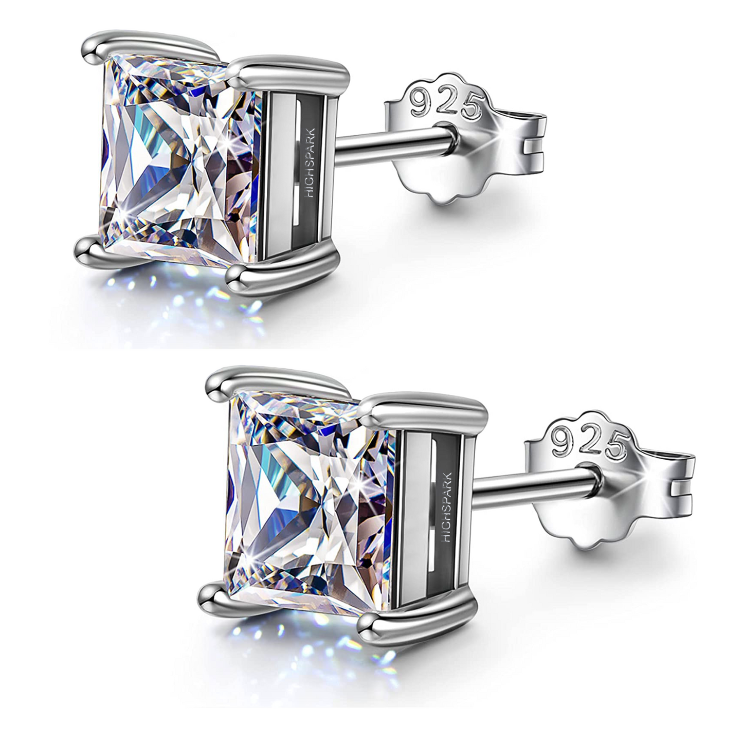 Square Solitaire Earrings in 92.5 Silver embellished with Princess Cut Swarovski Zirconia