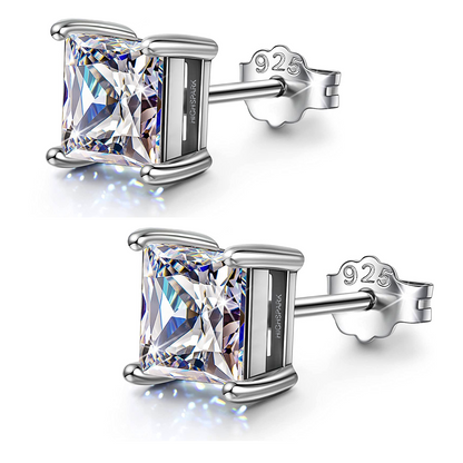 Square Solitaire Earrings in 92.5 Silver embellished with Princess Cut Sparkling Zirconia