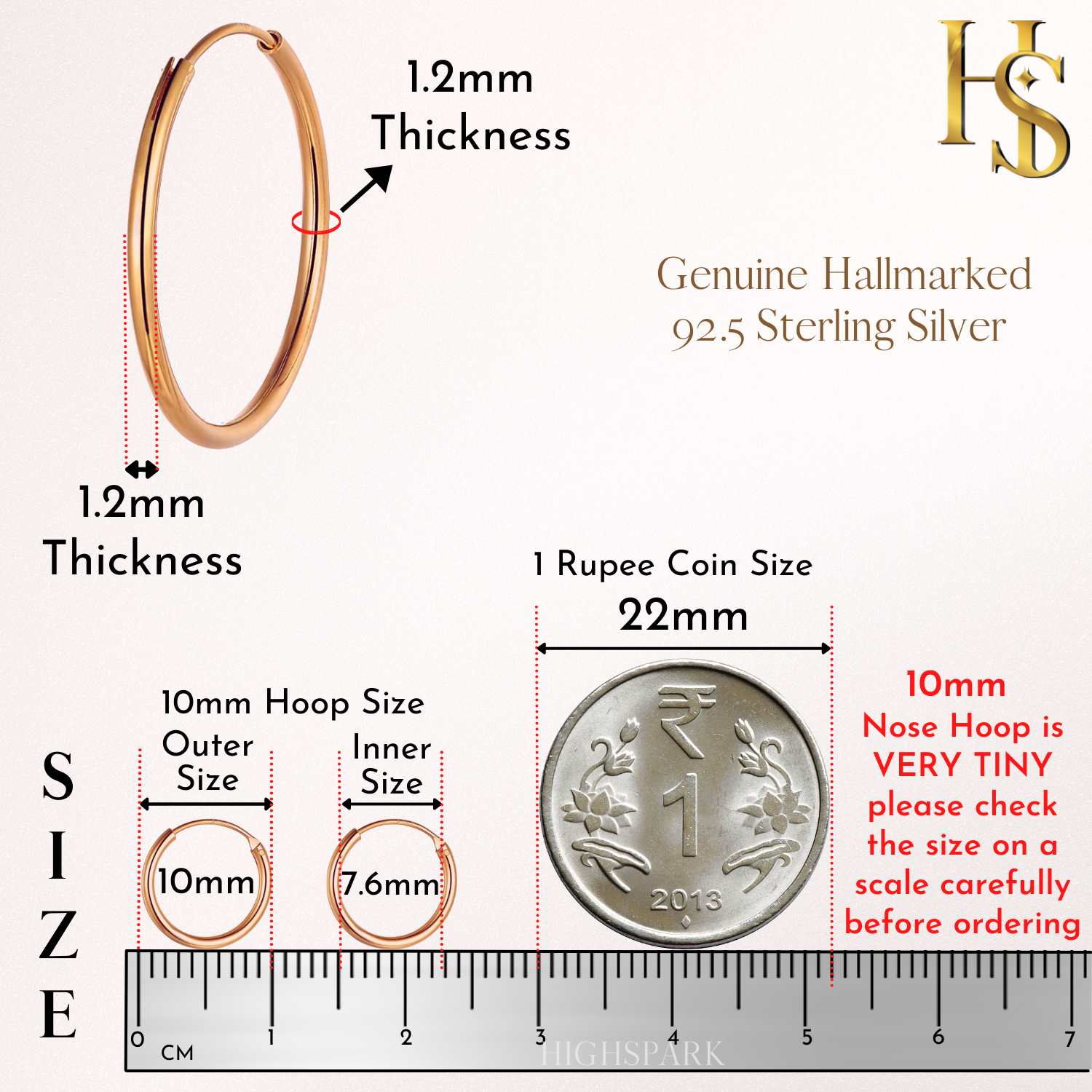 Nose Ring in 92.5 Sterling Silver - 18K Rose Gold finish - Elegant Septum Ring / Nose Pin / Silver Nath
