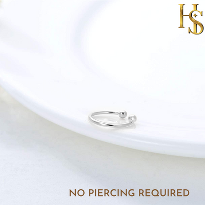 Nose Ring Ball in 92.5 Sterling Silver - Elegant Septum Ring / Nose Pin / Silver Nath- No piercing required