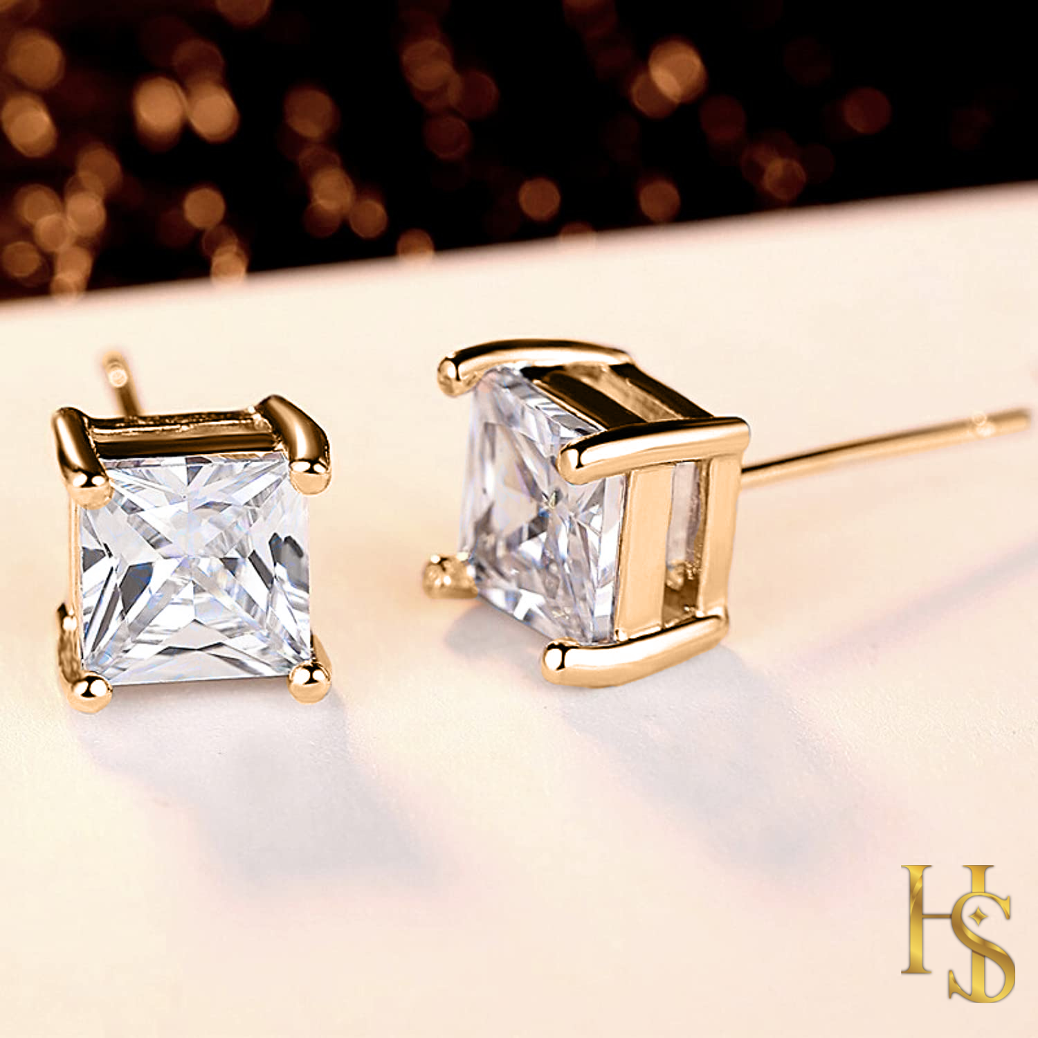 Buy Princess Cut Diamond Stud CZ, Large Diamond Earrings, Sterling Silver Diamond  Earrings, Square CZ Stud Earring, Bridesmaid Earrings Set Online in India -  Etsy