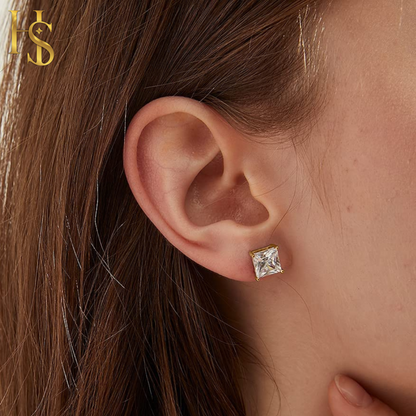 Square Rose Gold Solitaire Earrings in 92.5 Silver embellished with Princess Cut Sparkling Zirconia - 18K Rose Gold Finish