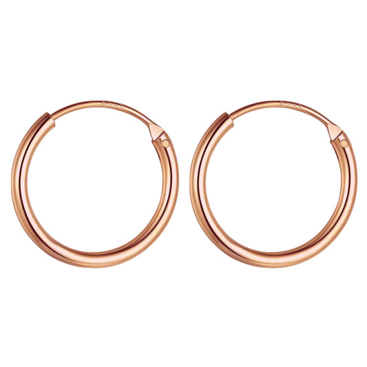 Classic Rose Gold Hoop Earrings in 92.5 Silver - 1.2mm Thickness - Small Sizes 10mm to 20mm -  18K Rose Gold finish