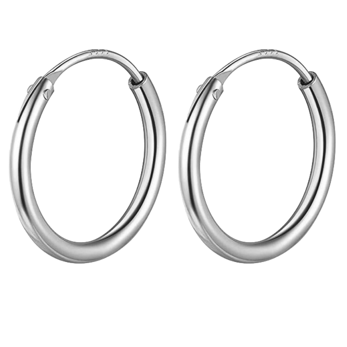Thick Hoop Earrings in 92.5 Sterling Silver - Round Classic Hoop - Sizes 12mm to 20mm