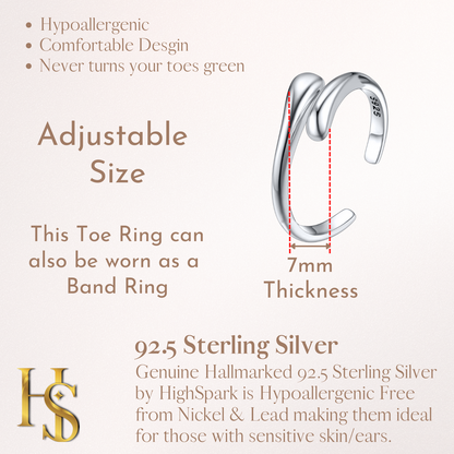 Toe Ring Dew Drop - Band Ring - Adjustable in 92.5 Sterling Silver