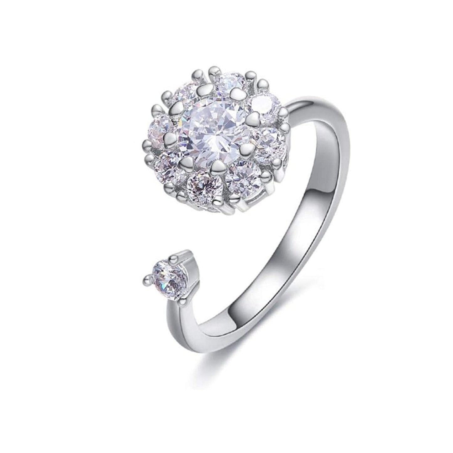 Solitaire Ring Sun Flower Adjustable embellished with Swarovski Zirconia in 92.5 Silver