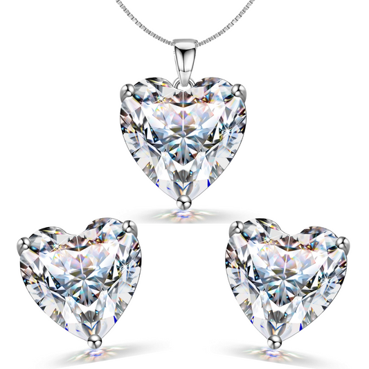 Solitaire Heart Earrings, Pendant & Chain Set in 92.5 Silver embellished with Swarovski Zirconia