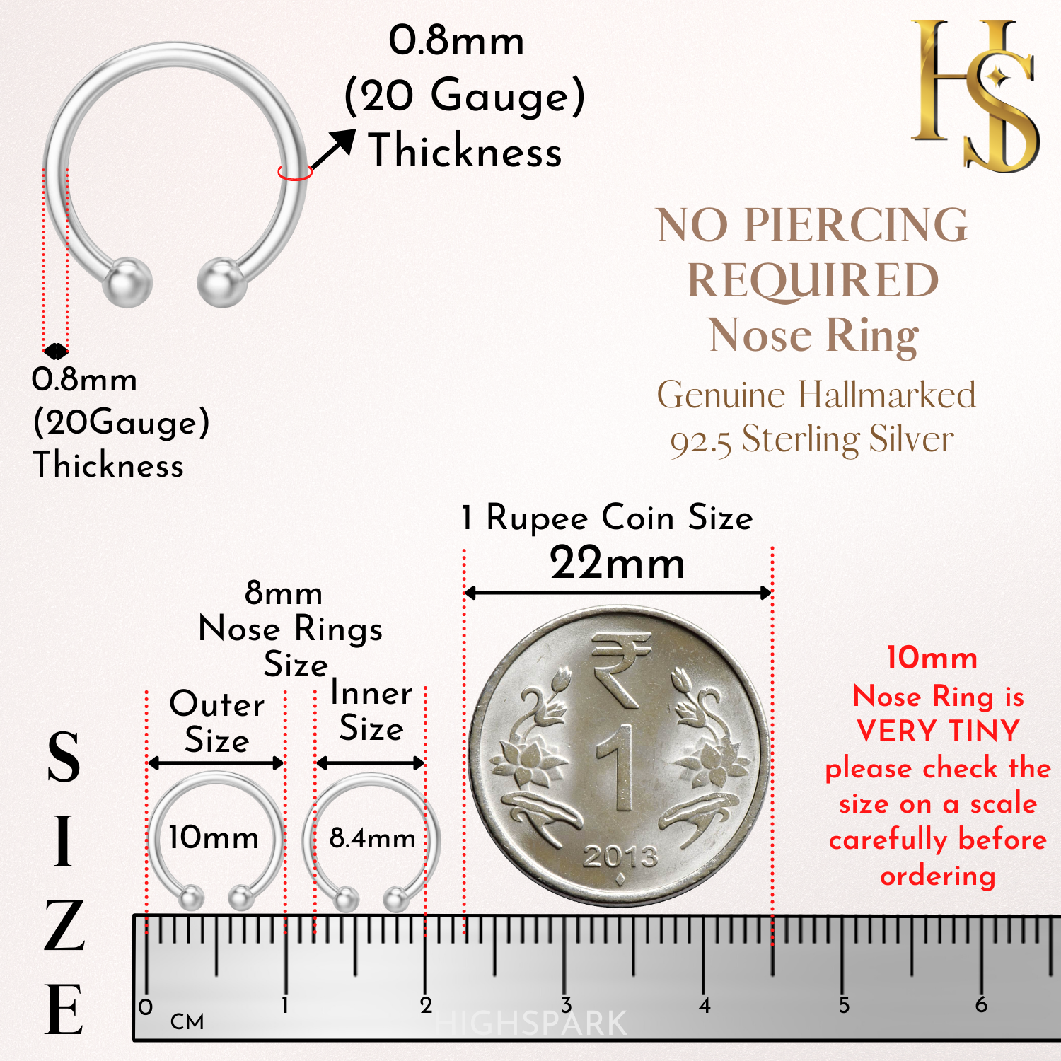 Nose Ring Ball in Sterling Silver Elegant Septum Ring Nose Pin Silver Nath- No piercing required