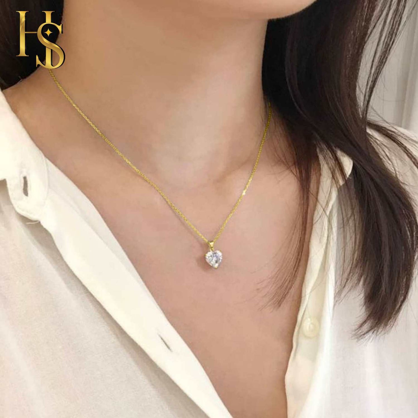 Gold Heart Solitaire Pendant with Chain embellished with Swarovski Zirconia in 18K Gold Finish - 92.5 Silver in 18K Gold Finish