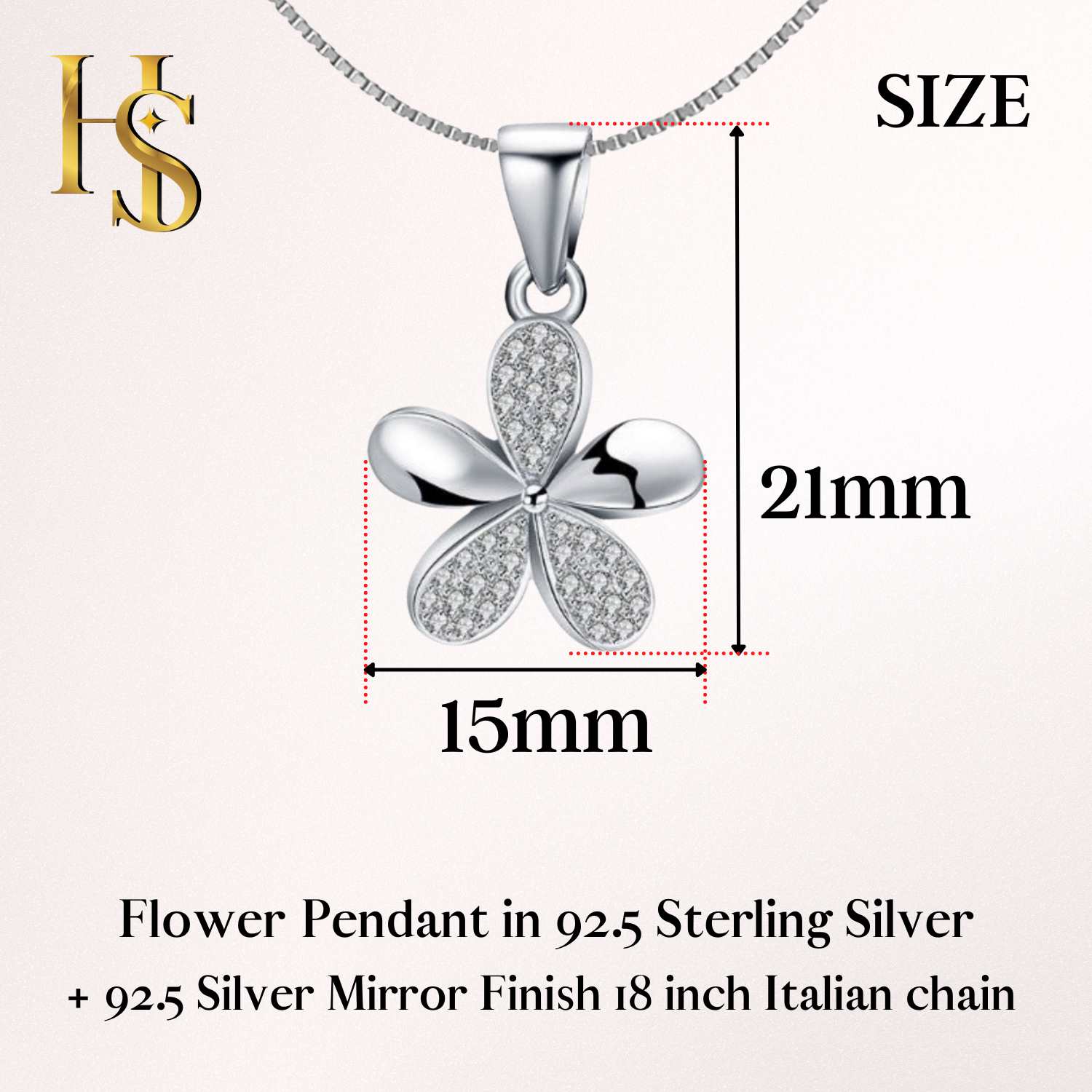 Flower Pendant in 92.5 Sterling Silver Studded with Zirconia