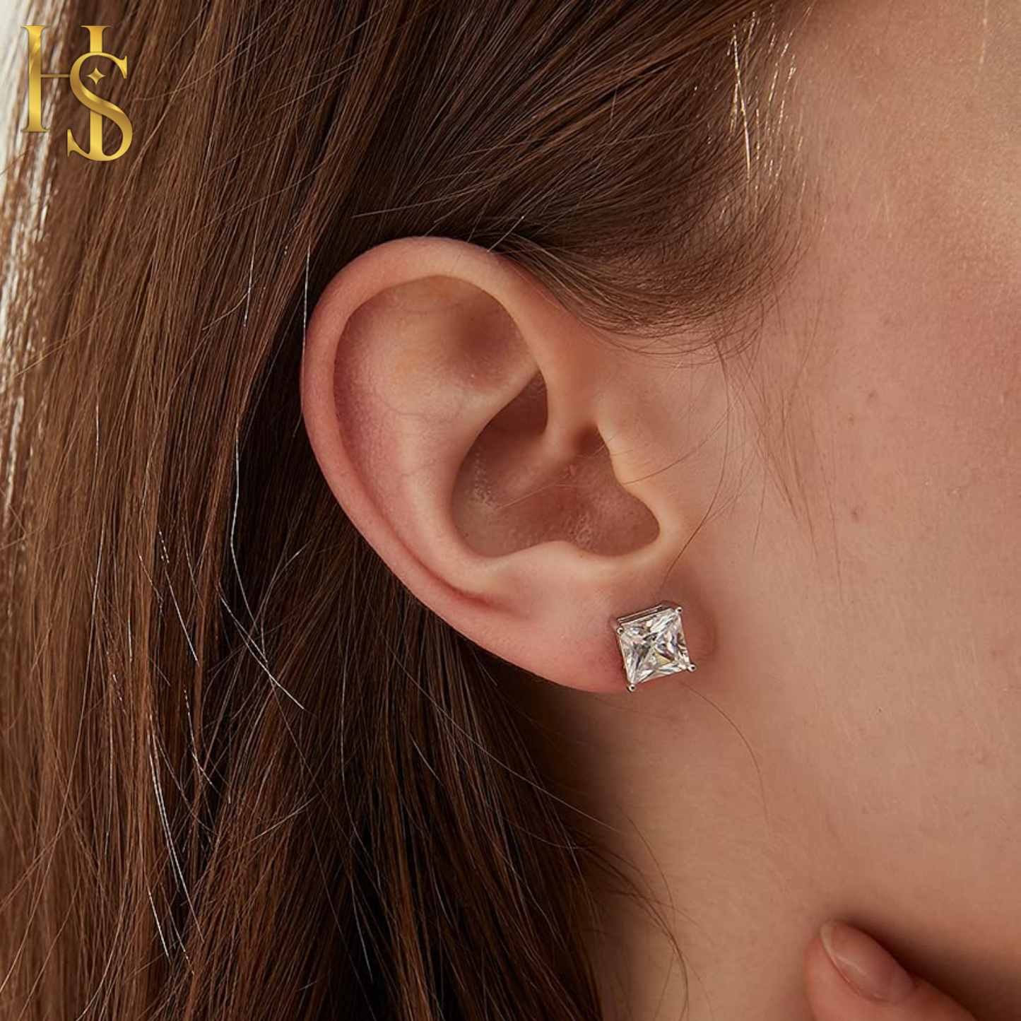 Square Solitaire Earrings in 92.5 Silver embellished with Princess Cut Swarovski Zirconia