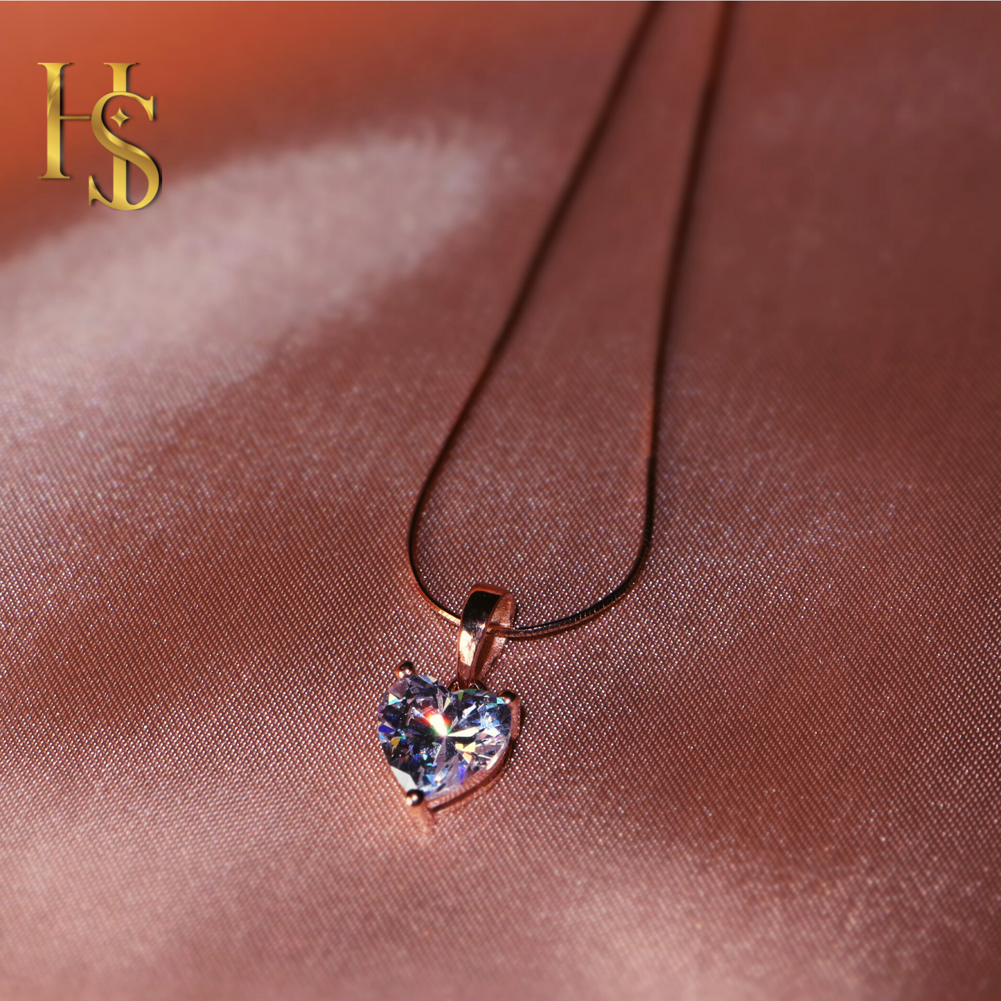 Rose Gold Heart Solitaire Pendant with Chain in 92.5 Silver embellished with Swarovski Zirconia - 18K Rose Gold Finish