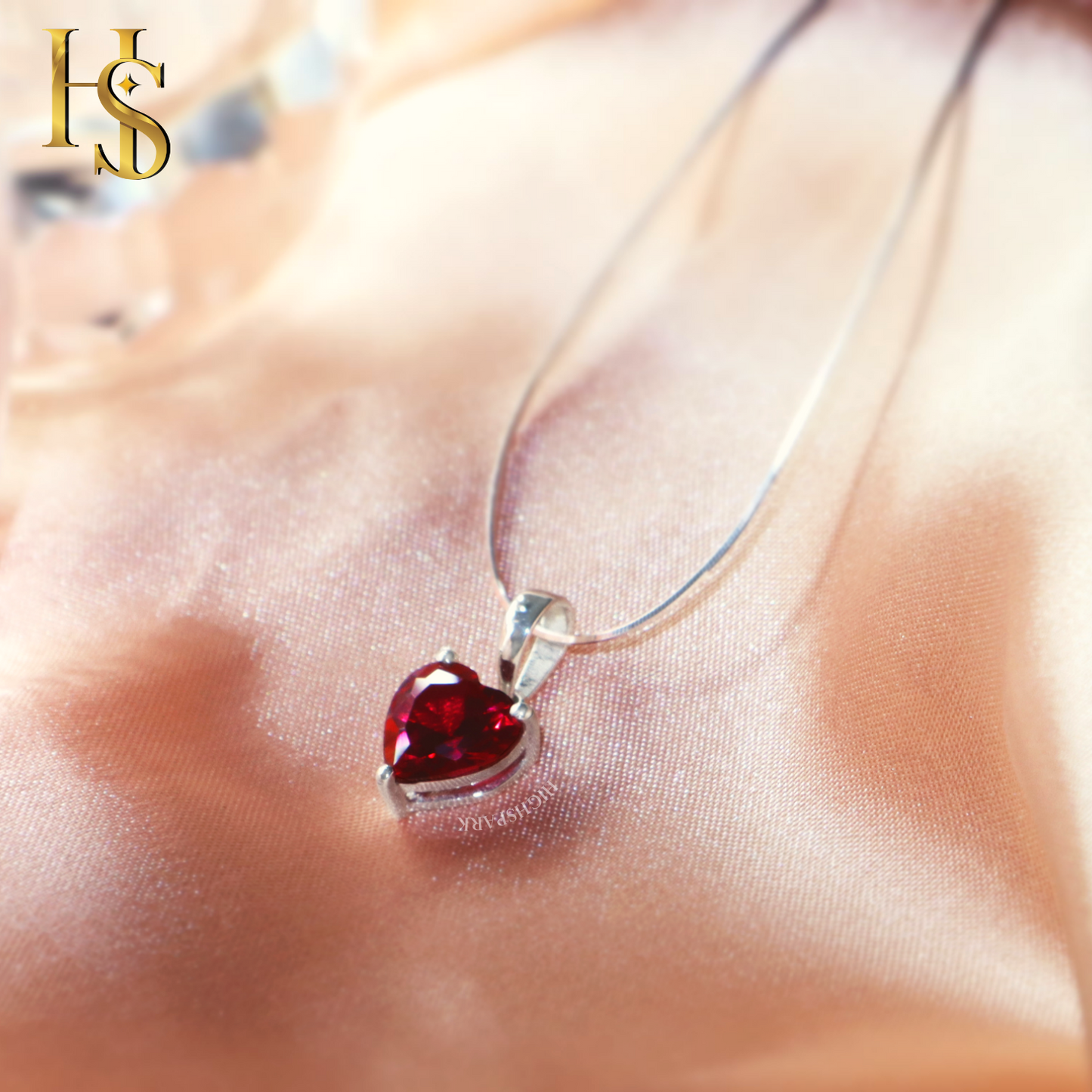 Red Heart Solitaire Pendant with Chain embellished with Swarovski Zirconia in 92.5 Silver