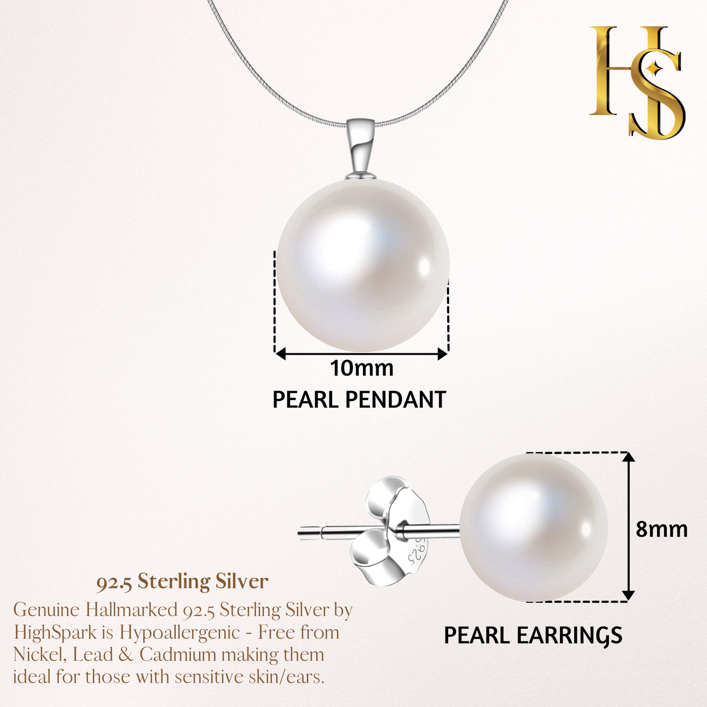 Pearl Set in 92.5 Silver South Sea Round Pearls - Earrings, Necklace & Chain Set