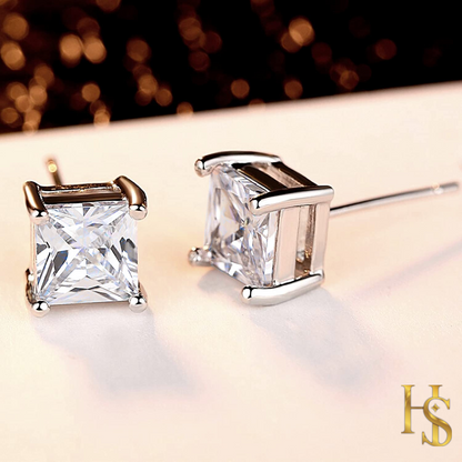 Square Solitaire Earrings in 92.5 Silver embellished with Princess Cut Sparkling Zirconia