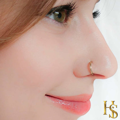 Nose Ring in 92.5 Sterling Silver - 18K Gold finish - Elegant Septum Ring / Nose Pin / Silver Nath